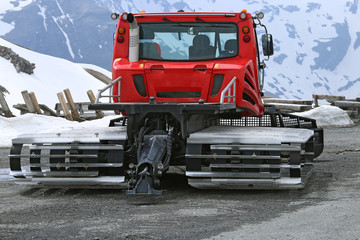 Snow tractor in Grossglockner High Alpine Road (Grossglockner Hochalpenstrasse) mountain landscape, Austria