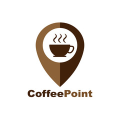 Coffee Cup House Cafe Logo Design. Pointer and a cup of hot coffee, web icon. vector design