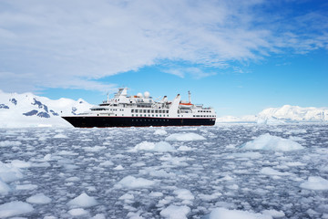 Big cruise ship in the Antarctic waters © zhu difeng