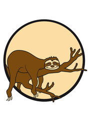 nacht mond sonne abend rund kreis faultier entspannen müde chillen hängen schlafen faul gemütlich langsam lahm tier süß niedlich comic cartoon clipart