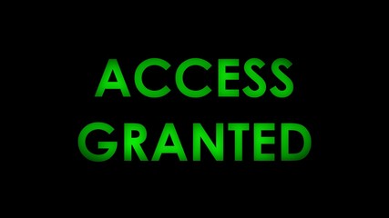 Access granted - Green flashing warning message text on black background. 