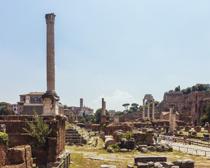 Columns and Ruins of Roman Forum in Rome, Italy