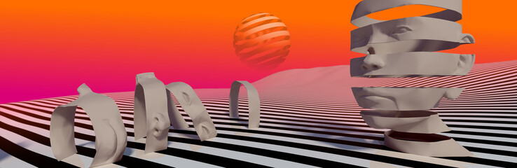 head's abstrat illusion background. 3D Illustration