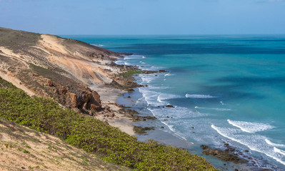 Jericoacoara Beach, Morro do Serrote - Route Pedra Furada.  High angle view. Trail and natural aquariums