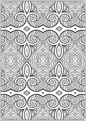 Abstract vector decorative ethnic mandala black and white seamless pattern. Outline hand drawing. Good for coloring page for the adult coloring book. Stock vector illustration.