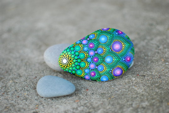 Dot Painted Rainbow Meditation Mandala Stone