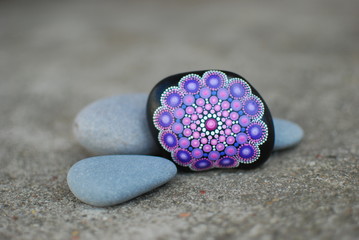 Dot Painted Pink and Violet Meditation Mandala Stone