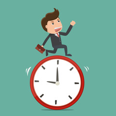 Businessman running with clock. Business time concepts.Vector illustration.