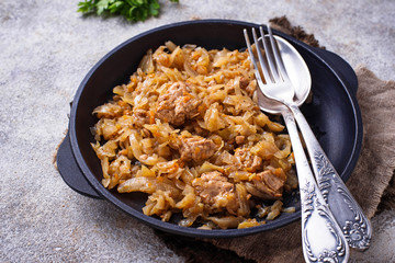 Braised cabbage with a meat