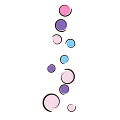 Confetti background with comic pop art polka dots. Big colored spots, spirals and circles on white. Vector illustration. Hipster kids splatter for birthday party. Rainbow confetti background.