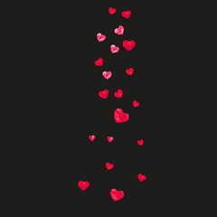 Bridal background with pink glitter hearts. Valentines day. Vector confetti. Hand drawn texture. Love theme for poster, gift certificate, banner. Bridal background template with heart.