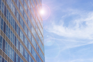 Facade of a modern apartment building. Blue Sky.