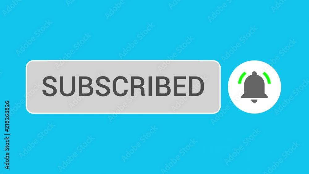 Poster mouse clicking a subscribe button and bell notification with a blue background.