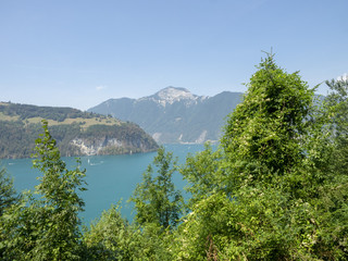 Obraz na płótnie Canvas Lac des Quatre-Cantons en Suisse. Le bourg de Brunnen appelé la perle du lac des Quatre-Cantons