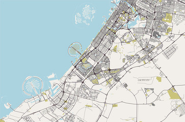 map of the city of Dubai, United Arab Emirates UAE