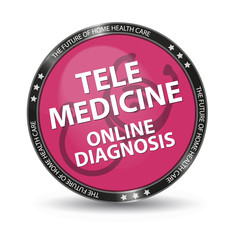 Pink Glossy Button Telemedicine Online Diagnosis - Vector Illustration - Isolated On White Background