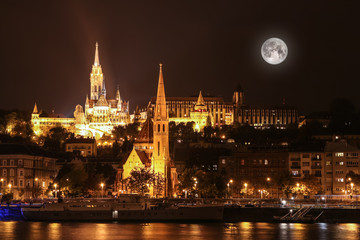 Fototapeta na wymiar Night view in blue hue of Budapest