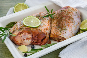 Raw turkey legs.