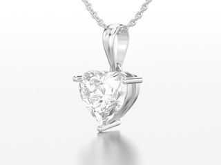 Plakat 3D illustration white gold or silver big heart diamond necklace on chain