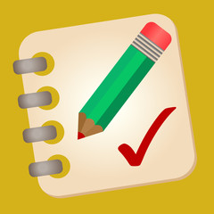 Notebook, pencil and checkmark vector illustration