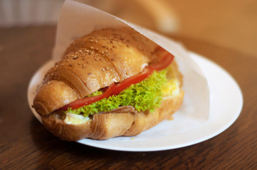 healthy breakfast with croissant