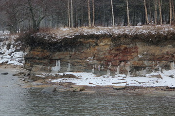 iciclys on a cliff at the baltic sea coast, estonia