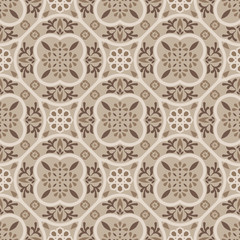 Fototapeta premium Floor tiles ornament brown vector pattern print. Neutral colors geometric hexagonal seamless backdrop.