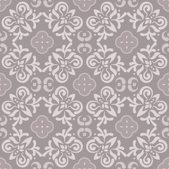Floor tiles ornament gray vector pattern print. Neutral colors geometric floral hexagonal seamless backdrop.
