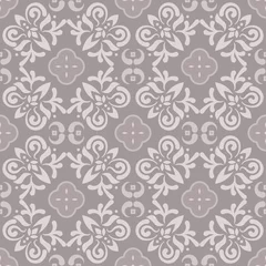 Behang Floor tiles ornament gray vector pattern print. Neutral colors geometric floral hexagonal seamless backdrop. © YoPixArt