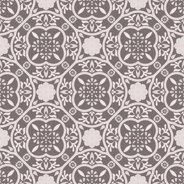 Floor tiles ornament gray vector pattern print. Neutral colors geometric floral hexagonal seamless backdrop.