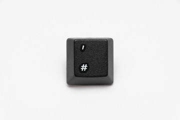 Single black keys of keyboard with different letters hashtag
