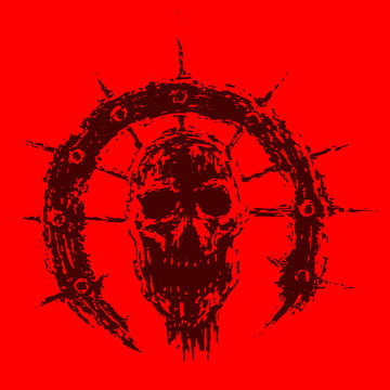 Naklejki Scary zombie skull with spikes. Vector illustration.