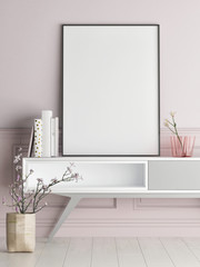 Mock up poster on rose wall, hipster background, 3d render, 3d illustration 