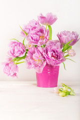 Naklejka na ściany i meble Beautiful Bunch of Peony Style Tulips in the Pink Pot