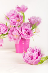 Beautiful Bunch of Peony Style Tulips in the Pink Pot