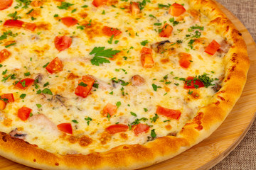 Seafood pizza with tomatoes