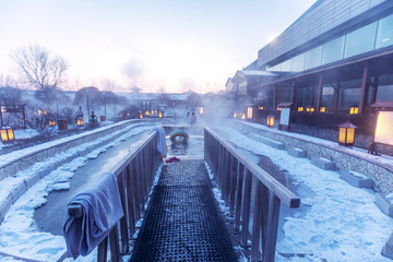 hot springs outdoor in jilin at night