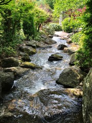 Wasserfall und Bachlauf im japanischen Garten