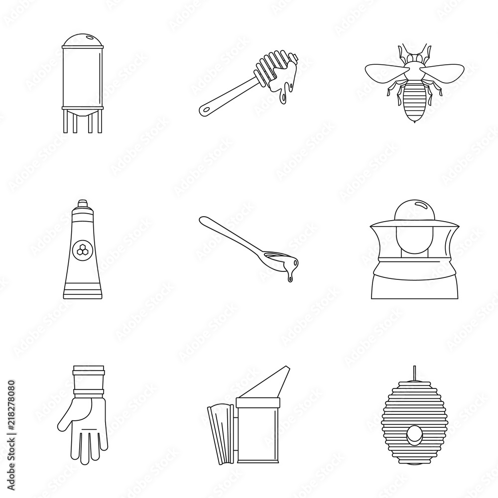 Poster honey commerce icons set. outline set of 9 honey commerce vector icons for web isolated on white bac