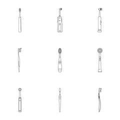 Oral hygiene icons set. Outline set of 9 oral hygiene vector icons for web isolated on white background