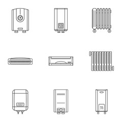 Reheat icons set. Outline set of 9 reheat vector icons for web isolated on white background