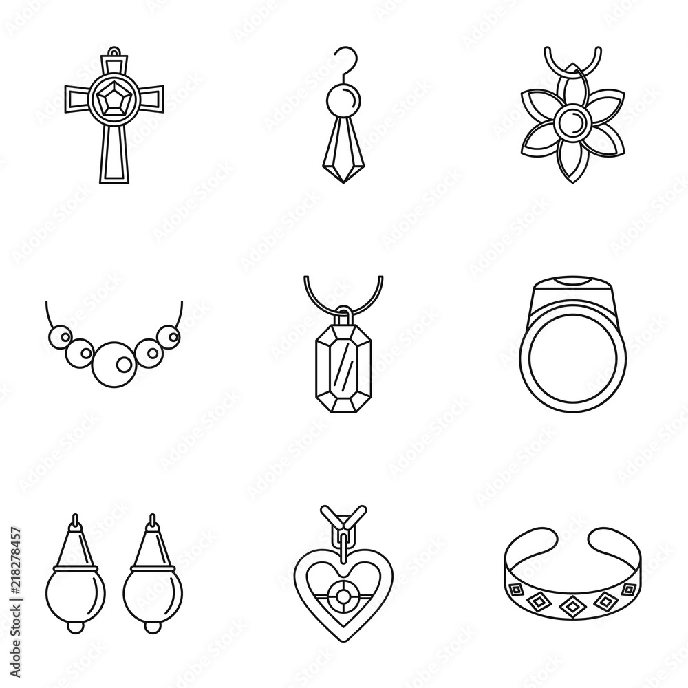 Aufkleber precious thing icons set. outline set of 9 precious thing vector icons for web isolated on white bac