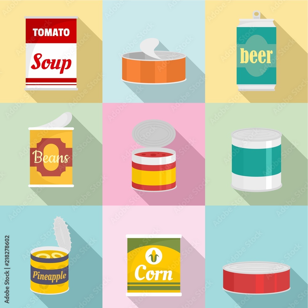 Aufkleber canned icons set. flat set of 9 canned vector icons for web isolated on white background