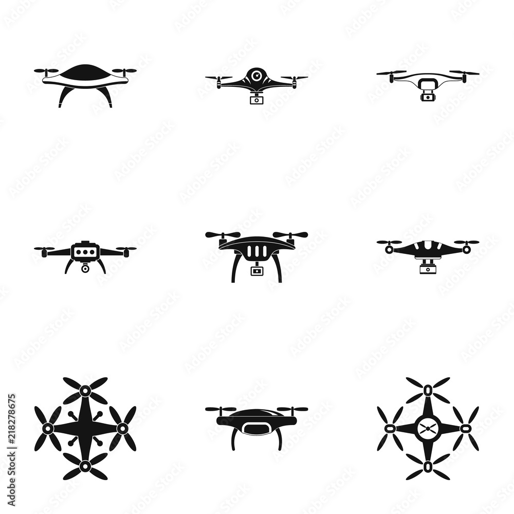 Poster Unmanned icons set. Simple set of 9 unmanned vector icons for web isolated on white background