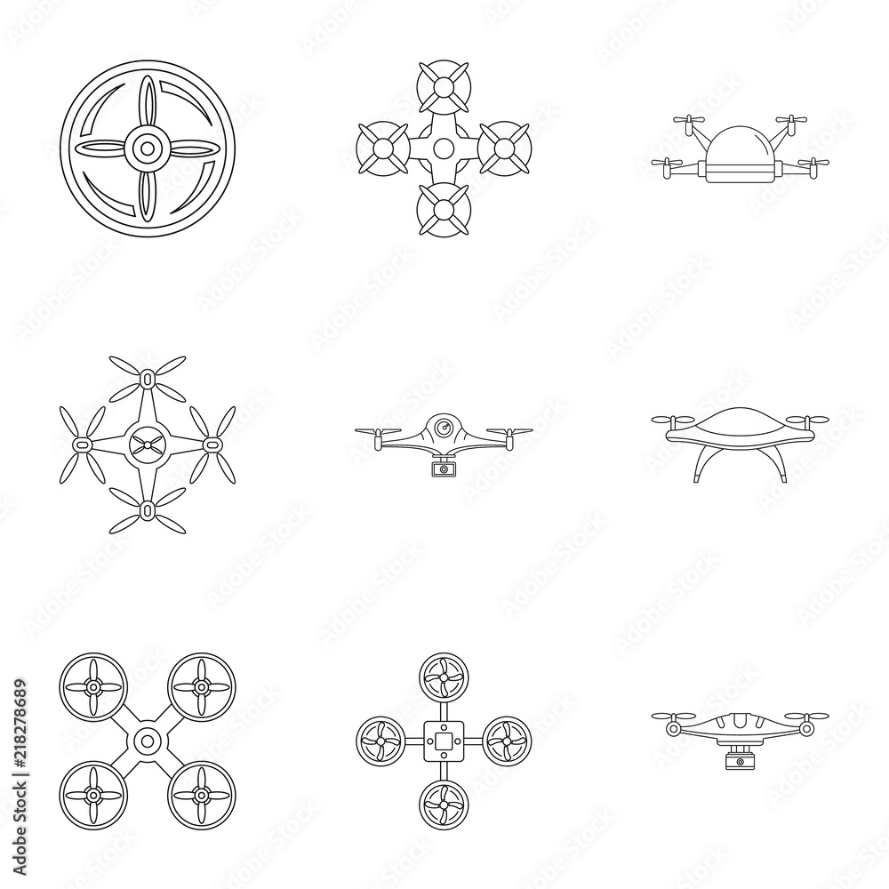 Poster Drone icons set. Outline set of 9 drone vector icons for web isolated on white background