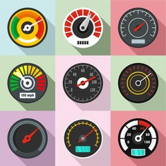 High speed icons set. Flat set of 9 high speed vector icons for web isolated on white background