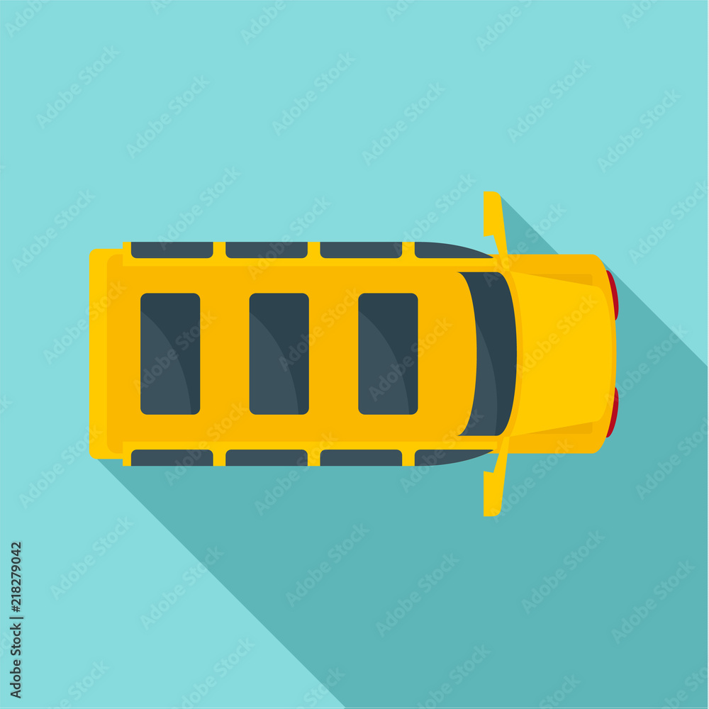 Poster top view school mini bus icon. flat illustration of top view school mini bus vector icon for web des