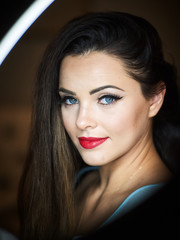 Fototapeta na wymiar Woman cosmetic closeup red lips, beauty portrait, for salon and advertisement beautiful people and healthy care skin and hair.