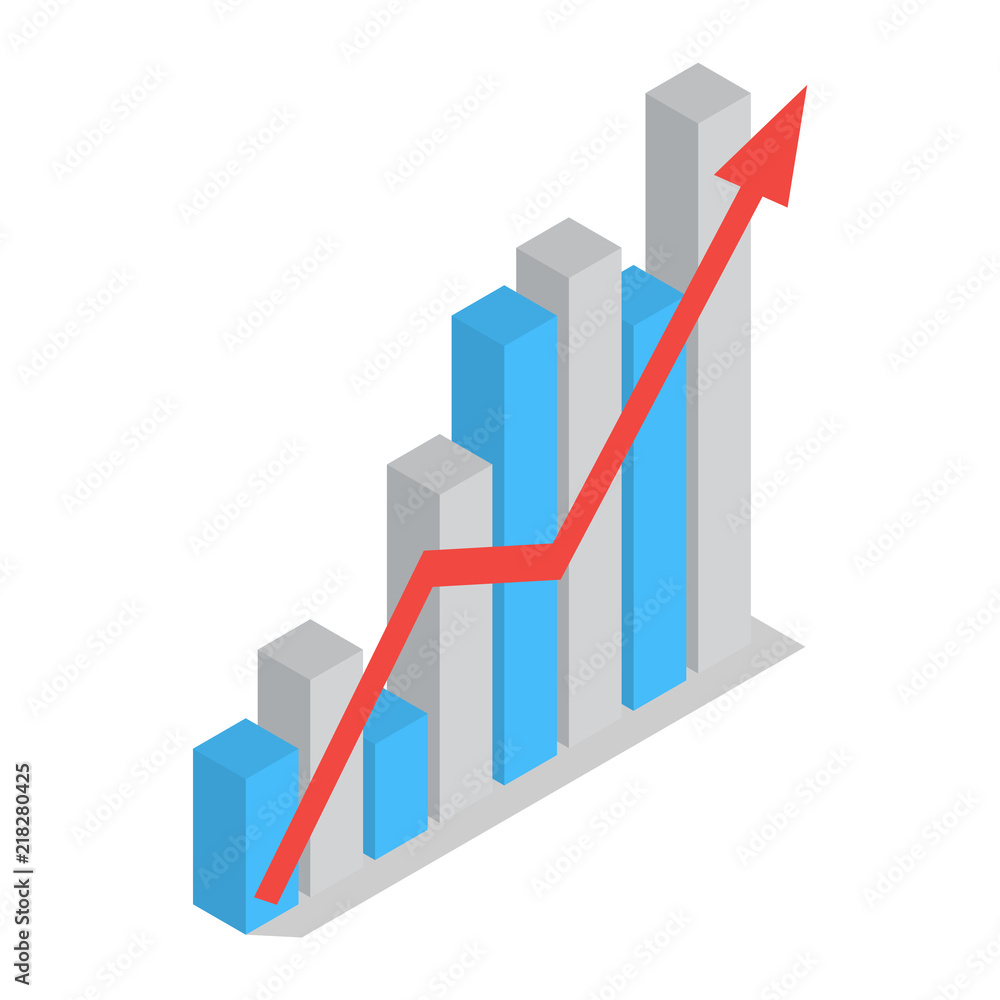 Poster business arrow develop graph icon. isometric of business arrow develop graph vector icon for web des