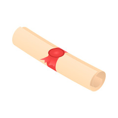 Graduated school diploma paper icon. Isometric of graduated school diploma paper vector icon for web design isolated on white background